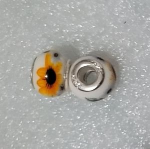 Set of 2 Sterling Silver Sunflower Charm Beads